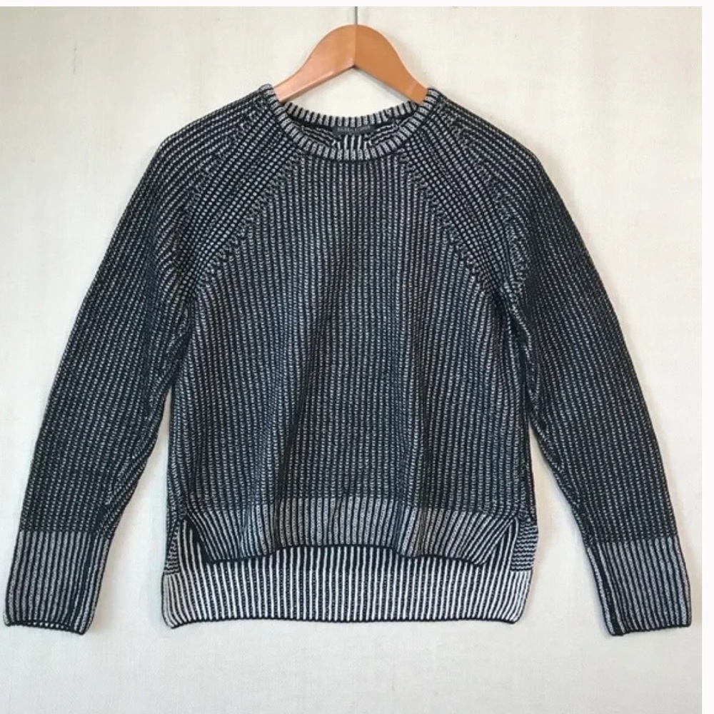 Eileen Fisher Chenille Organic Cotton Crew Neck Textured Stripe Sweater Top sz M